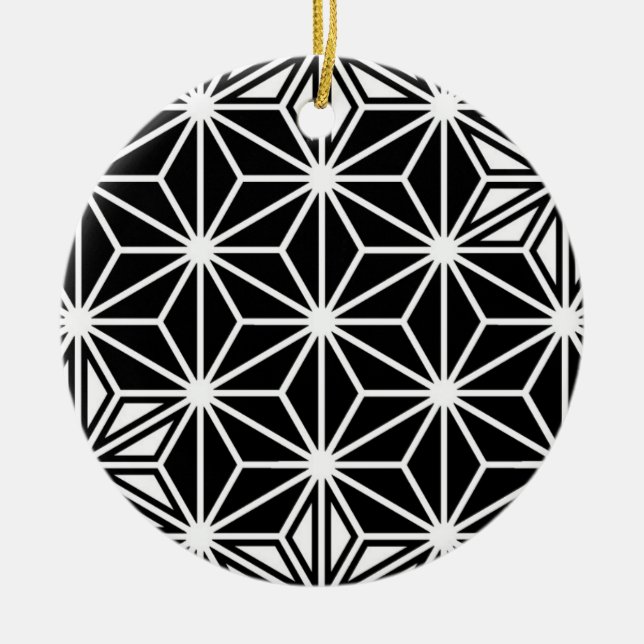 Japanese Asanoha pattern - black and white Ceramic Tree Decoration (Front)