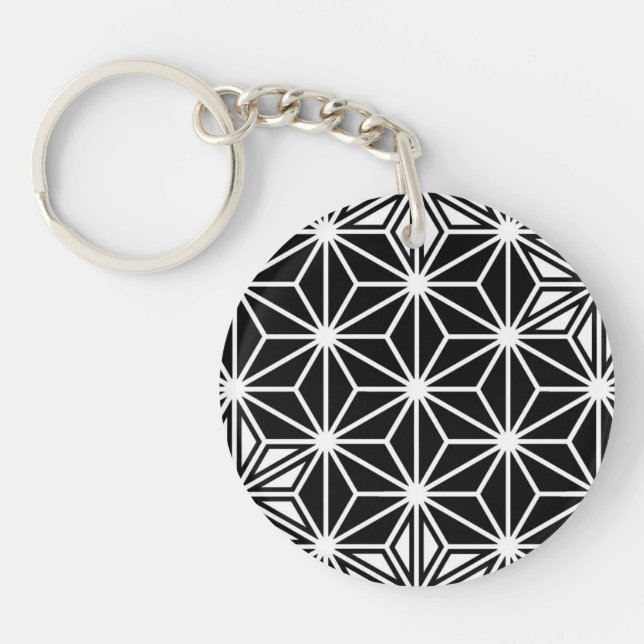Japanese Asanoha pattern - black and white Key Ring (Front)