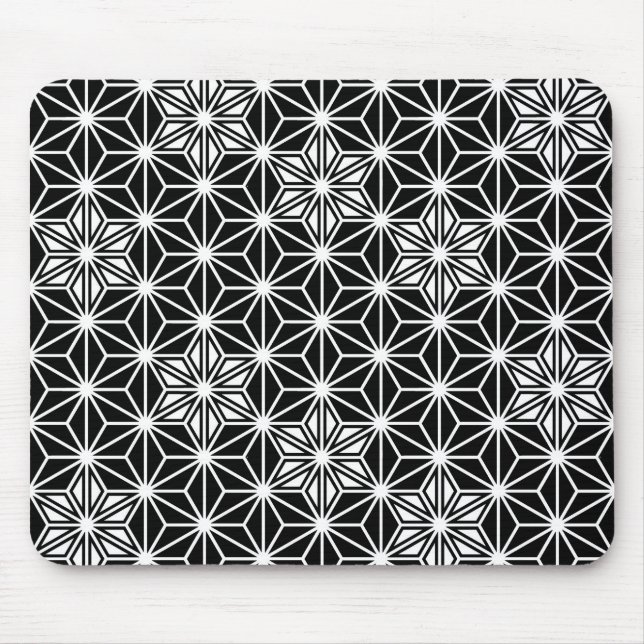 Japanese Asanoha pattern - black and white Mouse Pad (Front)