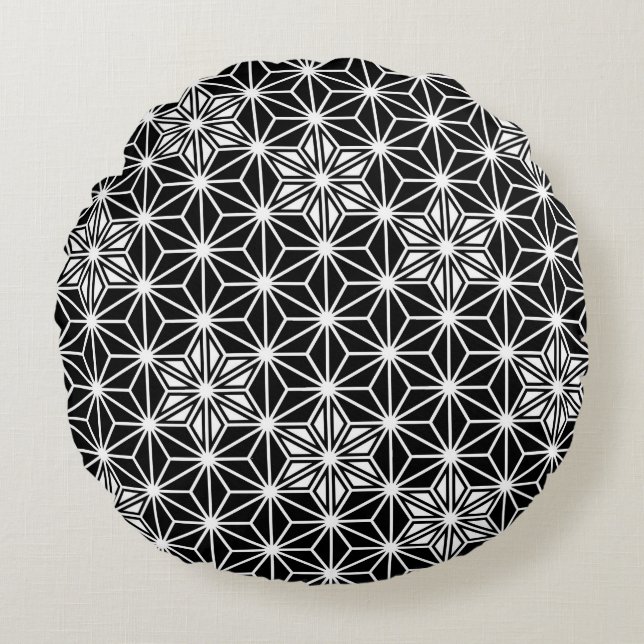 Japanese Asanoha pattern - black and white Round Cushion (Front)