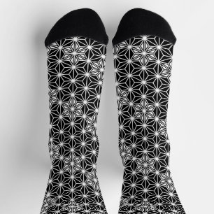 Japanese Asanoha pattern, black and white Socks