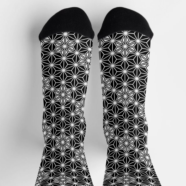 Japanese Asanoha pattern, black and white Socks (Top)