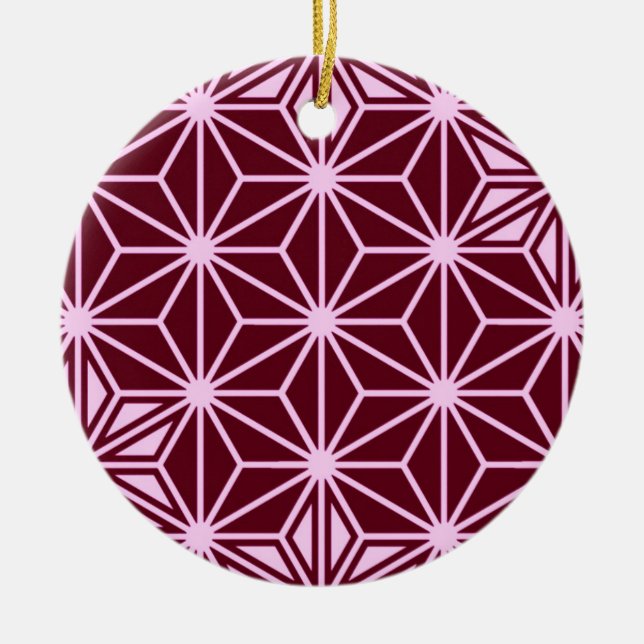 Japanese Asanoha pattern - burgundy Ceramic Tree Decoration (Front)