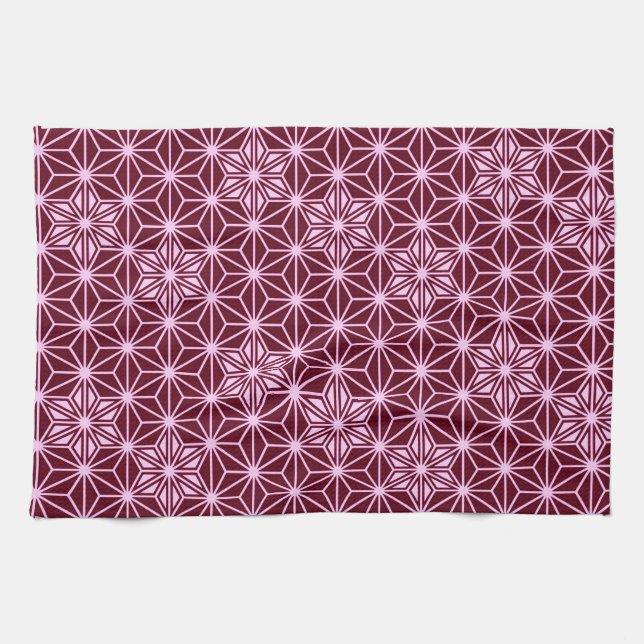 Japanese Asanoha pattern - burgundy Tea Towel (Horizontal)