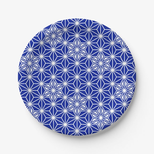 Japanese Asanoha pattern - cobalt blue Paper Plate (Front)