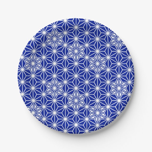 Japanese Asanoha pattern - cobalt blue Paper Plate (Front)