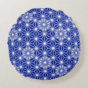 Japanese Asanoha pattern - cobalt blue Round Cushion