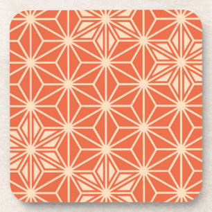 Japanese Asanoha pattern - coral orange Coaster