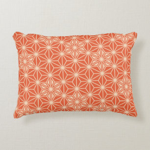 Japanese Asanoha pattern - coral orange Decorative Cushion