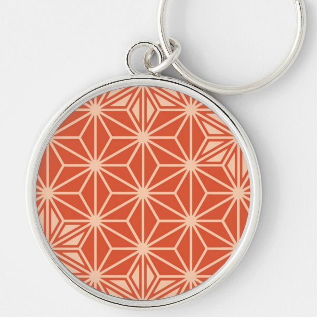 Japanese Asanoha pattern - coral orange Key Ring (Front)
