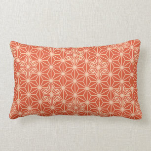 Japanese Asanoha pattern - coral orange Lumbar Cushion