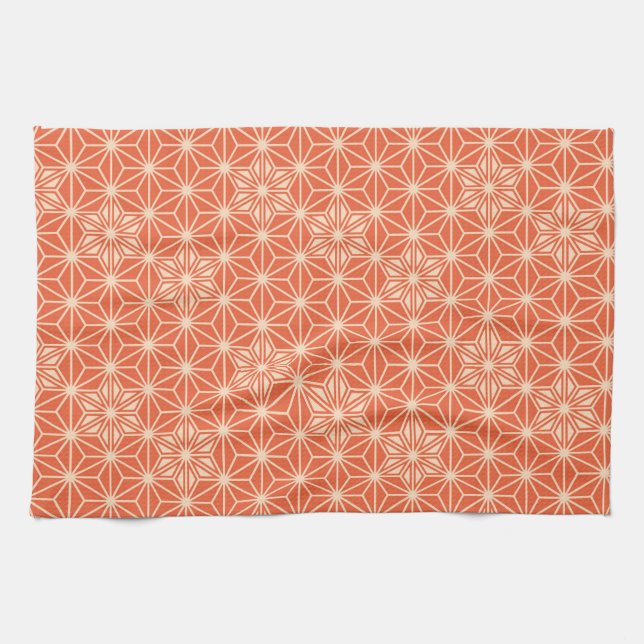 Japanese Asanoha pattern - coral orange Tea Towel (Horizontal)