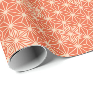 Japanese Asanoha pattern - coral orange Wrapping Paper