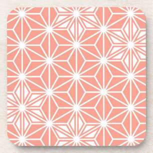 Japanese Asanoha pattern - coral pink Coaster