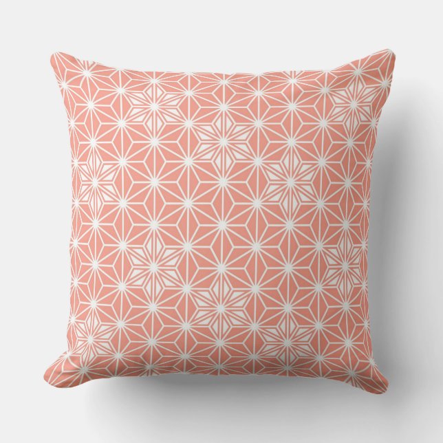 Japanese Asanoha pattern - coral pink Cushion (Front)