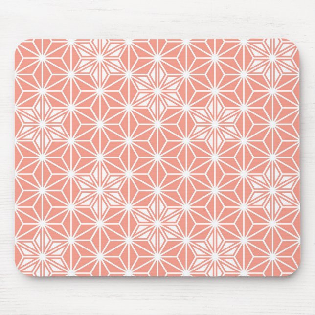Japanese Asanoha pattern - coral pink Mouse Pad (Front)