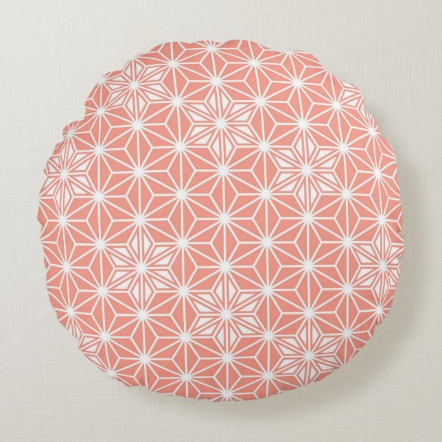 Japanese Asanoha pattern - coral pink Round Cushion (Front)