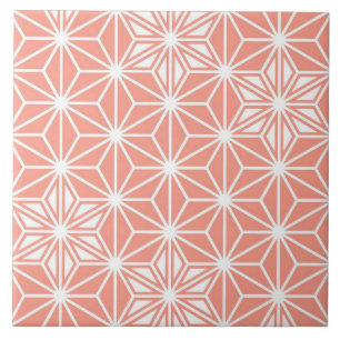 Japanese Asanoha pattern - coral pink Tile