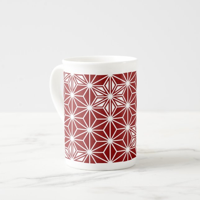 Japanese Asanoha pattern - dark red Bone China Mug (Front Left)