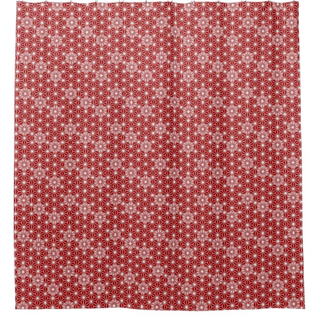 Japanese Asanoha Pattern, Deep Red & White Shower Curtain (Front)