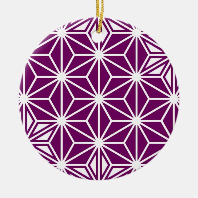 Japanese Asanoha pattern - eggplant purple Ceramic Tree Decoration (Front)