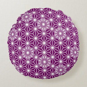 Japanese Asanoha pattern - eggplant purple Round Cushion