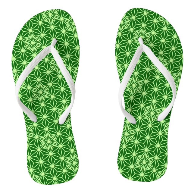 Japanese Asanoha Pattern, Emerald and Lime Green Jandals (Footbed)