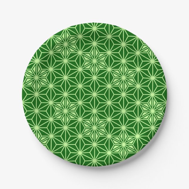 Japanese Asanoha Pattern, Emerald and Lime Green Paper Plate (Front)
