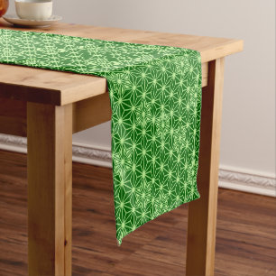 Japanese Asanoha Pattern, Emerald and Lime Green Short Table Runner
