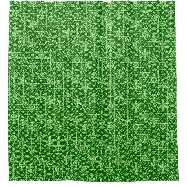 Japanese Asanoha Pattern, Emerald and Lime Green Shower Curtain (Front)