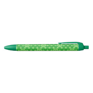 Japanese Asanoha pattern - emerald green Black Ink Pen