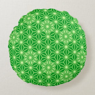 Japanese Asanoha pattern - emerald green Round Cushion
