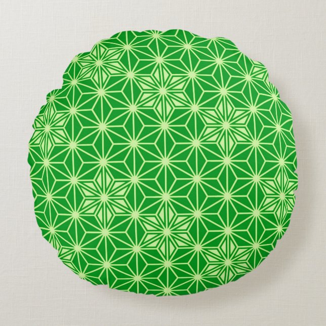 Japanese Asanoha pattern - emerald green Round Cushion (Front)
