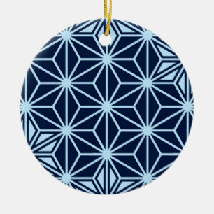 Japanese Asanoha pattern - indigo blue Ceramic Tree Decoration