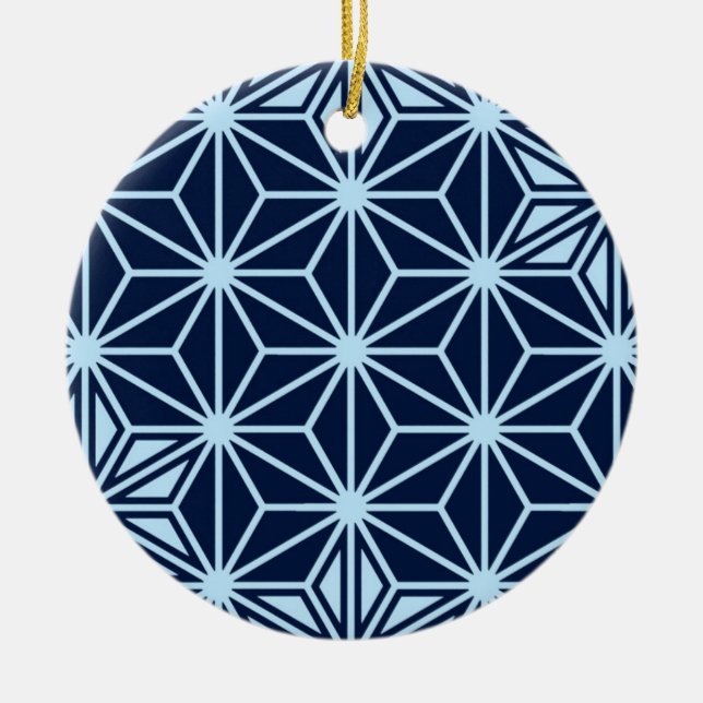 Japanese Asanoha pattern - indigo blue Ceramic Tree Decoration (Front)