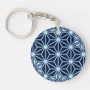 Japanese Asanoha pattern - indigo blue Key Ring