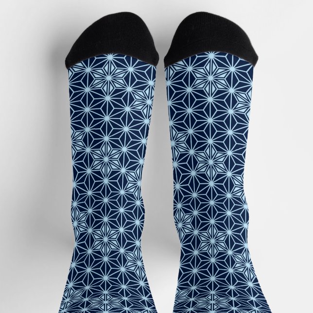 Japanese Asanoha pattern, Indigo Blue Socks (Top)