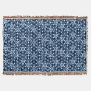 Japanese Asanoha pattern, Indigo Blue Throw Blanket