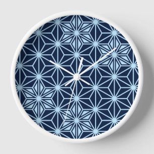 Japanese Asanoha pattern - indigo blue Wall Clock