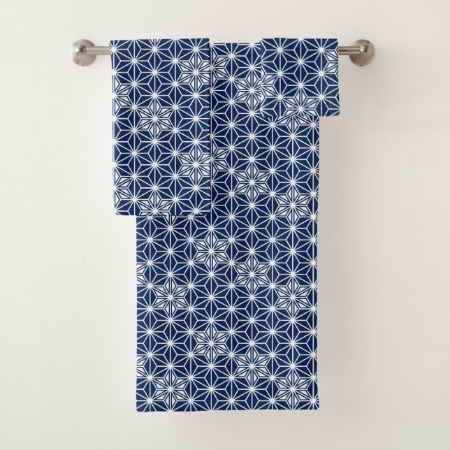 Japanese Asanoha pattern - indigo blue & white Bath Towel Set (Insitu)