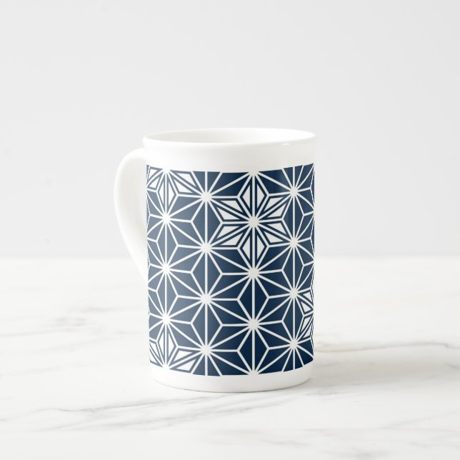 Japanese Asanoha pattern - indigo blue & white Bone China Mug (Front Left)