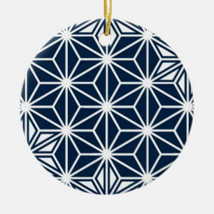 Japanese Asanoha pattern - indigo blue & white Ceramic Tree Decoration