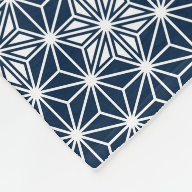Japanese Asanoha pattern - indigo blue & white Fleece Blanket (Corner)
