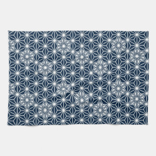 Japanese Asanoha pattern - indigo blue & white Tea Towel