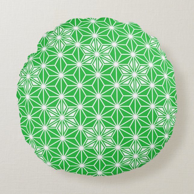 Japanese Asanoha pattern - jade green Round Cushion (Front)
