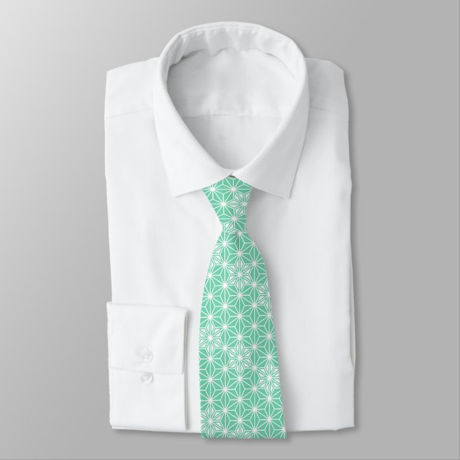 Japanese Asanoha pattern - light aqua Tie (Tied)