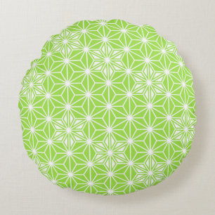 Japanese Asanoha pattern - light lime green Round Cushion