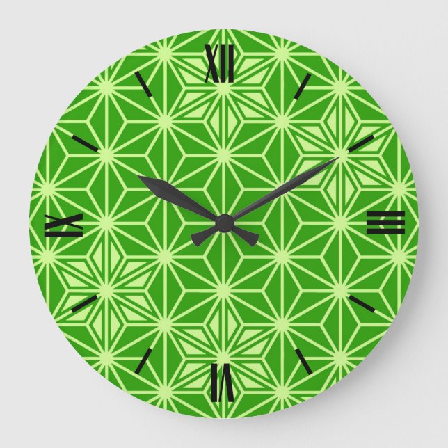 Japanese Asanoha pattern - lime green Large Clock (Front)