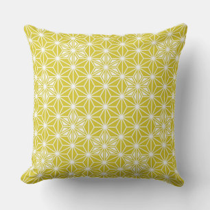 Japanese Asanoha pattern - mustard gold and white Cushion