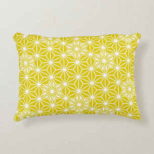 Japanese Asanoha pattern - mustard gold and white Decorative Cushion